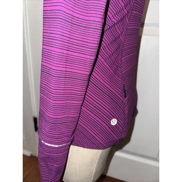 Lululemon Kanto Catch Me Long Sleeve Berry Stripe Size 4 Thumb Holes - Picture 4 of 7
